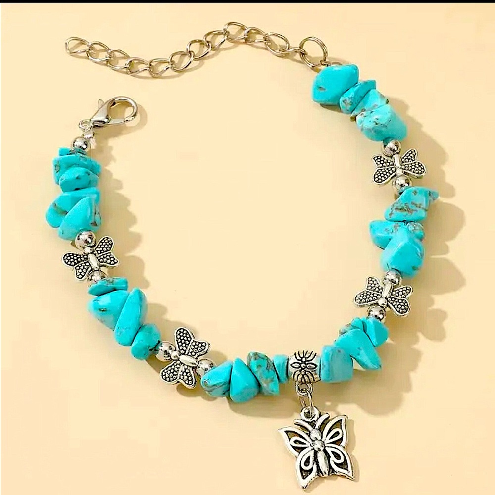 Turquoise & Silver Butterfly fashion bracelet-New